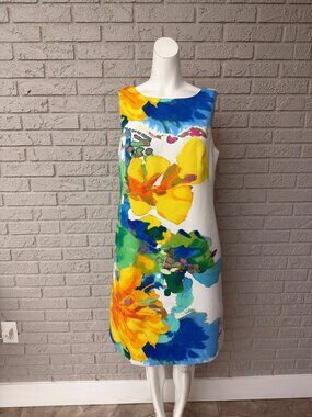 Donna Ricco Sleeveless Shift Dress Women Bright Watercolor Floral Print Size 12